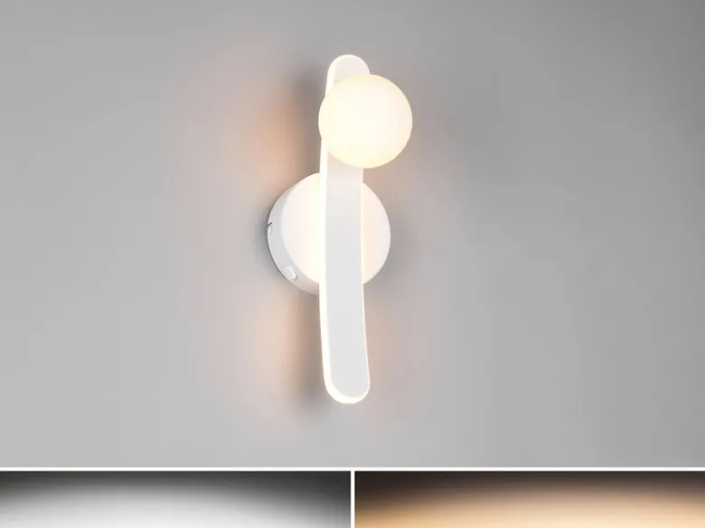 LED Wandleuchte NAPOLI Weiß mit Schalter & Glaskugel, Höhe 34,5cm