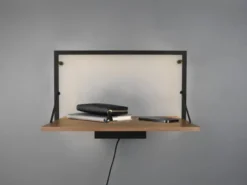 LED Wandregal 2er SET mit Beleuchtung aus Metall schwarz & Holz 50cm breit