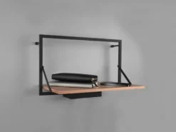 LED Wandregal 2er SET mit Beleuchtung aus Metall schwarz & Holz 50cm breit