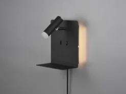 LED Wandspot ELEMENT Schwarz mit Schalter, Stecker & USB, Breite 16cm