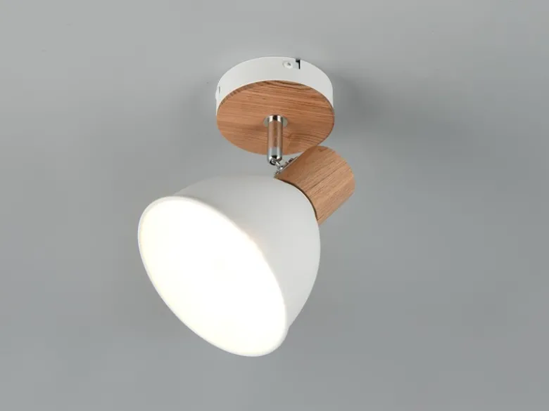 LED Wandstrahler aus Metall in Weiß & Holzoptik, Höhe 19cm
