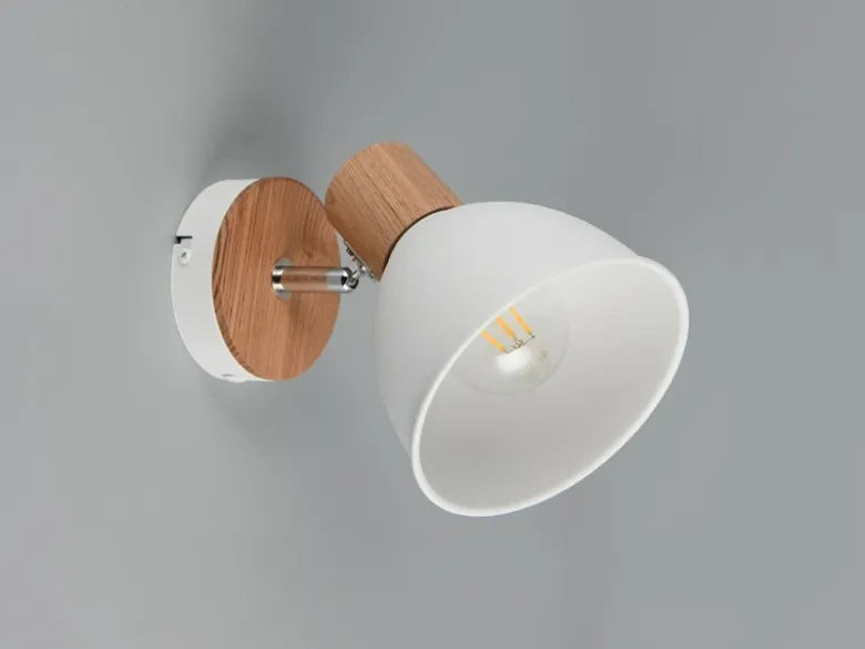 LED Wandstrahler aus Metall in Weiß & Holzoptik, Höhe 19cm