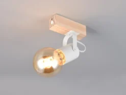 LED Wandstrahler aus Metall in Weiß mit Naturholz, Höhe 13cm