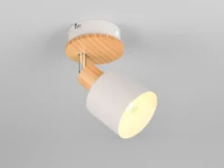 LED Wandstrahler & Deckenstrahler Hellgrau mit Holz, Breite 9cm