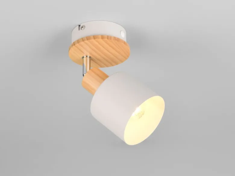 LED Wandstrahler & Deckenstrahler Hellgrau mit Holz, Breite 9cm