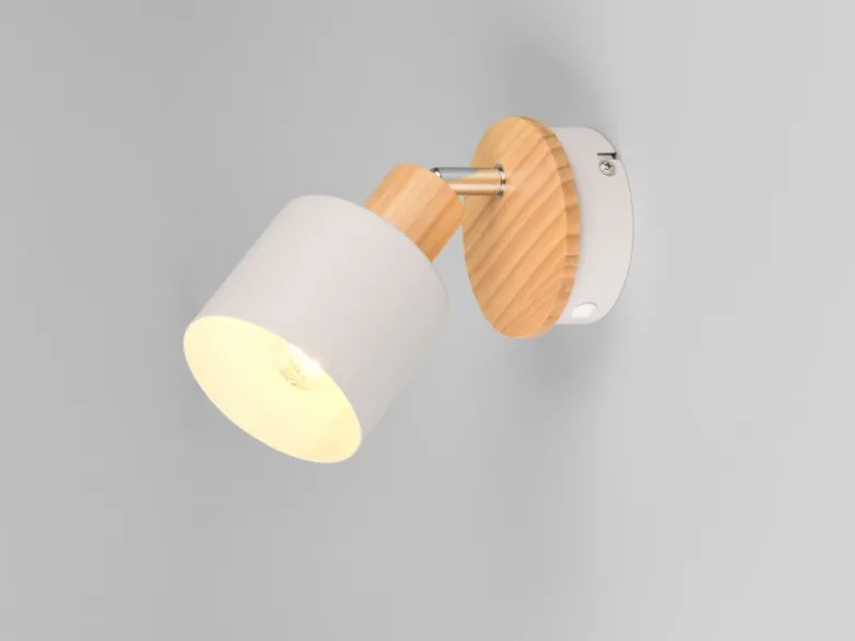 LED Wandstrahler & Deckenstrahler Hellgrau mit Holz, Breite 9cm