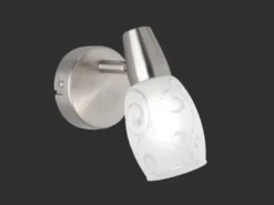 LED Wandstrahler dimmbar, Silber matt mit Dekorglas satiniert, Breite 8cm