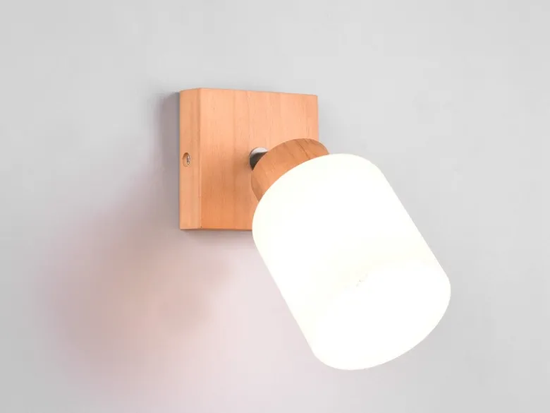 LED Wandstrahler Korpus Holz & Glasschirm Weiß, Breite 10cm