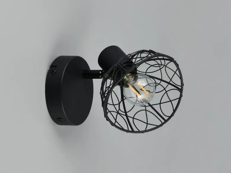 LED Wandstrahler Metall Schwarz mit Drahtgeflecht Lampenschirm, Höhe 14cm