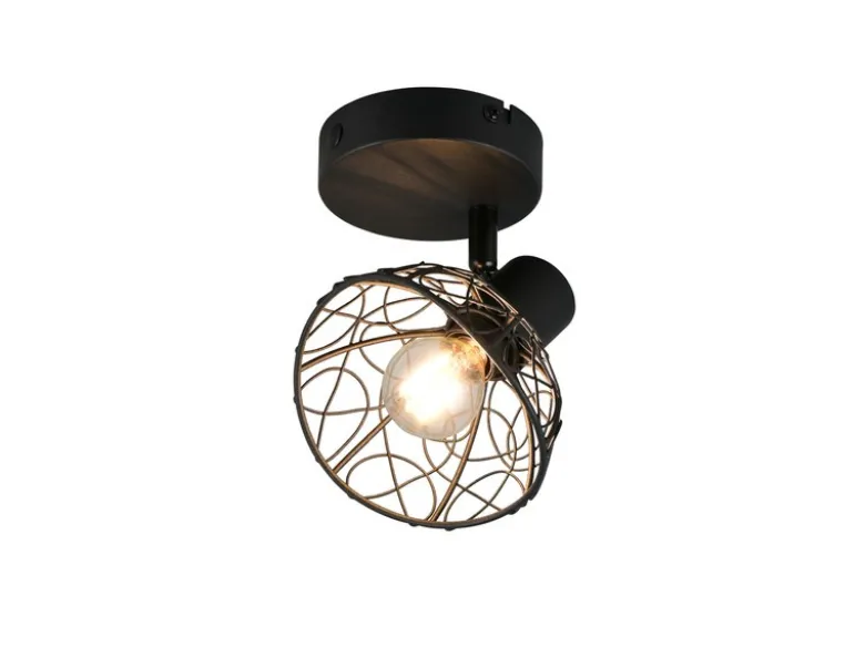 LED Wandstrahler Metall Schwarz mit Drahtgeflecht Lampenschirm, Höhe 14cm