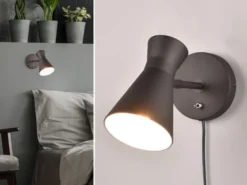 LED Wandstrahler Metall Schwarz mit Schalter & Stecker, Breite 12cm