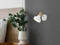 LED Wandstrahler Metall Weiß mit Holzoptik, Breite 10cm