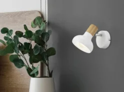 LED Wandstrahler Metall Weiß mit Holzoptik, Breite 10cm