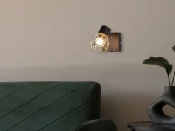 LED Wandstrahler mit Gitter Lampenschirm in Gold, Breite 9cm