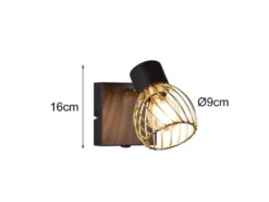 LED Wandstrahler mit Gitter Lampenschirm in Gold, Breite 9cm