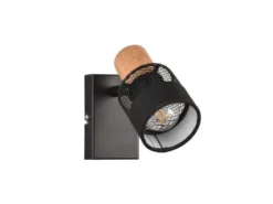 LED Wandstrahler mit Holz & Draht-Stoff Lampenschirm, Breite 7cm