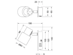 LED Wandstrahler mit Schalter, Metall Weiß & Holz, Breite 6cm