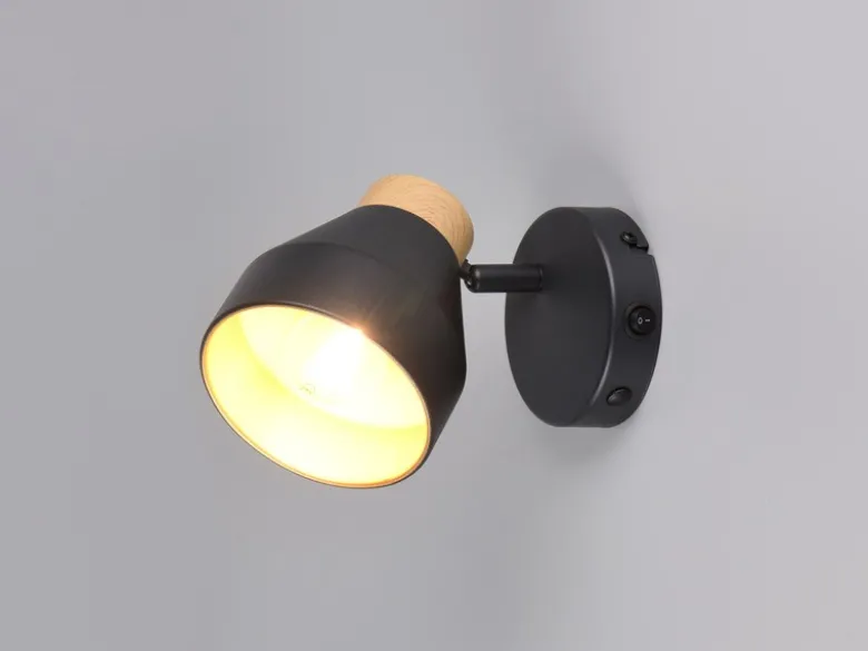 LED Wandstrahler mit Schalter, Metall Schwarz / innen Gold, Breite 11cm
