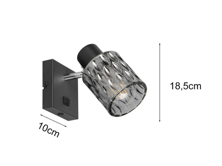 LED Wandstrahler mit Schalter und Rauchglas Lampenschirm, Höhe 16cm