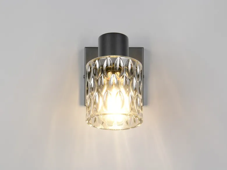 LED Wandstrahler mit Schalter und Rauchglas Lampenschirm, Höhe 16cm