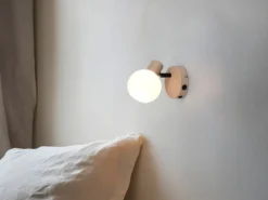 LED Wandstrahler mit Schalter aus Metall in Beige und Glasschirm, Höhe 13,5cm
