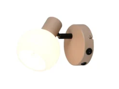 LED Wandstrahler mit Schalter aus Metall in Beige und Glasschirm, Höhe 13,5cm