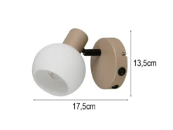 LED Wandstrahler mit Schalter aus Metall in Beige und Glasschirm, Höhe 13,5cm
