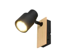 LED Wandstrahler mit Schalter, Metall Schwarz & Holz, Breite 6cm