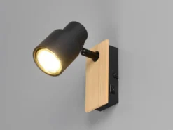 LED Wandstrahler mit Schalter, Metall Schwarz & Holz, Breite 6cm