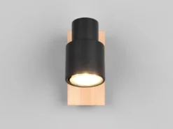 LED Wandstrahler mit Schalter, Metall Schwarz & Holz, Breite 6cm