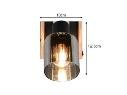 LED Wandstrahler mit Schalter, Rauchglas Schwarz & Holz, Breite 10cm