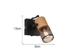 LED Wandstrahler mit Schalter, Schwarz mit Holz & Gitterschirm, Breite 9cm