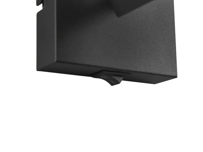 LED Wandstrahler mit Schalter, Schwarz mit Holz & Gitterschirm, Breite 9cm
