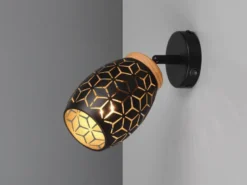 LED Wandstrahler Schwarz Gold mit Schalter & Stanzmuster, Breite 12cm