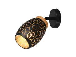 LED Wandstrahler Schwarz Gold mit Schalter & Stanzmuster, Breite 12cm