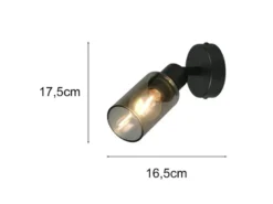 LED Wandstrahler Schwarz mit Rauchglas Lampenschirm, Höhe 17,5cm