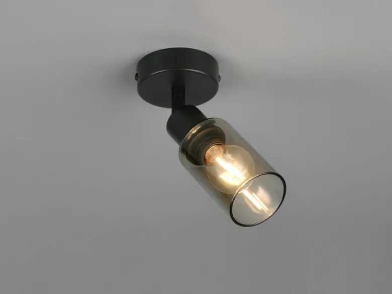 LED Wandstrahler Schwarz mit Rauchglas Lampenschirm, Höhe 17,5cm