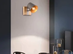 LED Wandstrahler Silber antik & Gold mit Holz Industrial Style, Breite 11cm