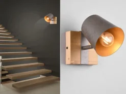 LED Wandstrahler Silber antik & Gold mit Holz Industrial Style, Breite 11cm