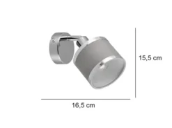 LED Wandstrahler Silber Chrom mit Stoffschirm Grau, Breite 10cm