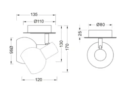 LED Wandstrahler Silber Chrom & Glas Alabaster, Breite 11cm