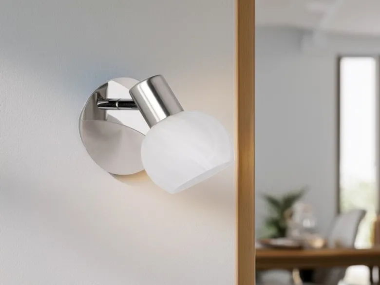 LED Wandstrahler Silber Chrom & Glas Alabaster, Breite 11cm