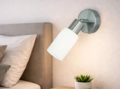 LED Wandstrahler Silber mit Glas Lampenschirm Weiß, Höhe 17,5cm