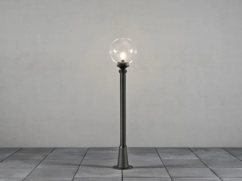 LED Wegeleuchte Aluminium Schwarz mit Glaskugel, Höhe 118cm
