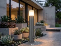 LED Wegeleuchte aus Aluminium Anthrazit mit 2 Steckdosen, Höhe 80cm