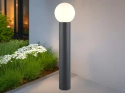 LED Wegeleuchte aus Aluminium in Anthrazit mit Glaskugel, Höhe 80cm