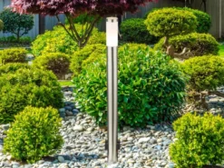 LED Wegeleuchte aus Edelstahl in Silber mit zwei Steckdosen, Höhe 110cm