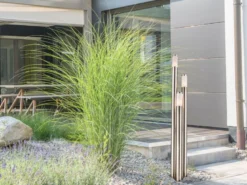 LED Wegeleuchte 3-flammig aus Edelstahl in Silber, Höhe 170cm