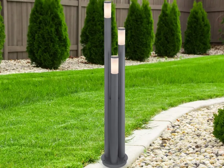 LED Wegeleuchte 3-flammig aus Edelstahl in Anthrazit & Opal, Höhe 170cm