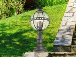 LED Wegeleuchte im Jugendstil mit Glaskugel, Anthrazit Höhe 70cm